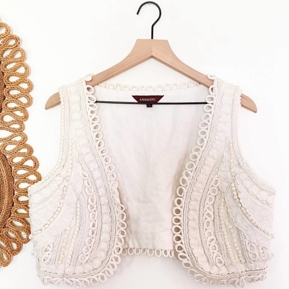 Anthropologie Jackets & Blazers - NWT | Anthropologie Ranna Gill Boho Vest White Embroidered Embellished | Small